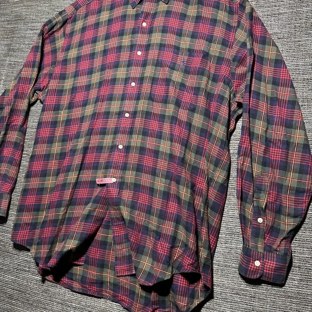 Polo Ralph Lauren Flannel Shirt Men's Large Plaid Blue Red Button Elliott